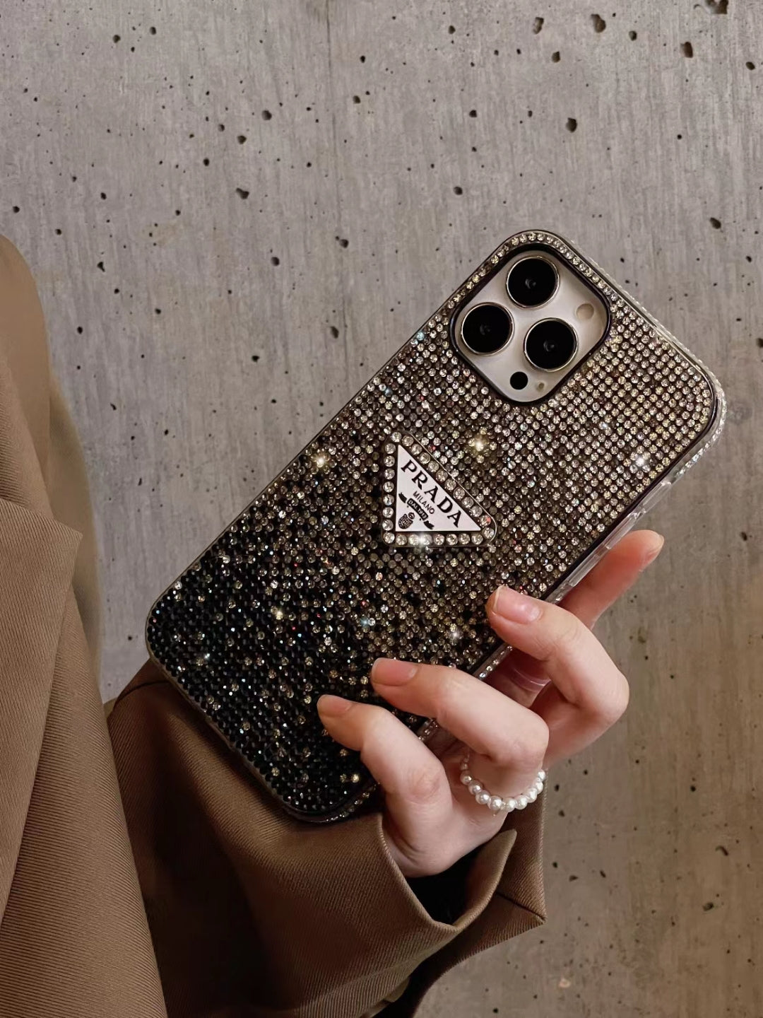 Side view of Prada Diamond iPhone Case highlighting slim profile.