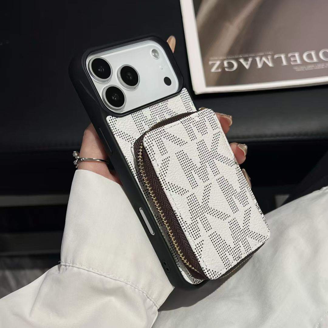Luxury Signature Monogram Zipper Card Pocket Phone Case