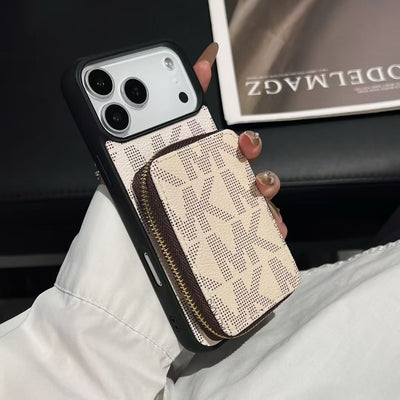 Luxury Signature Monogram Zipper Card Pocket Phone Case