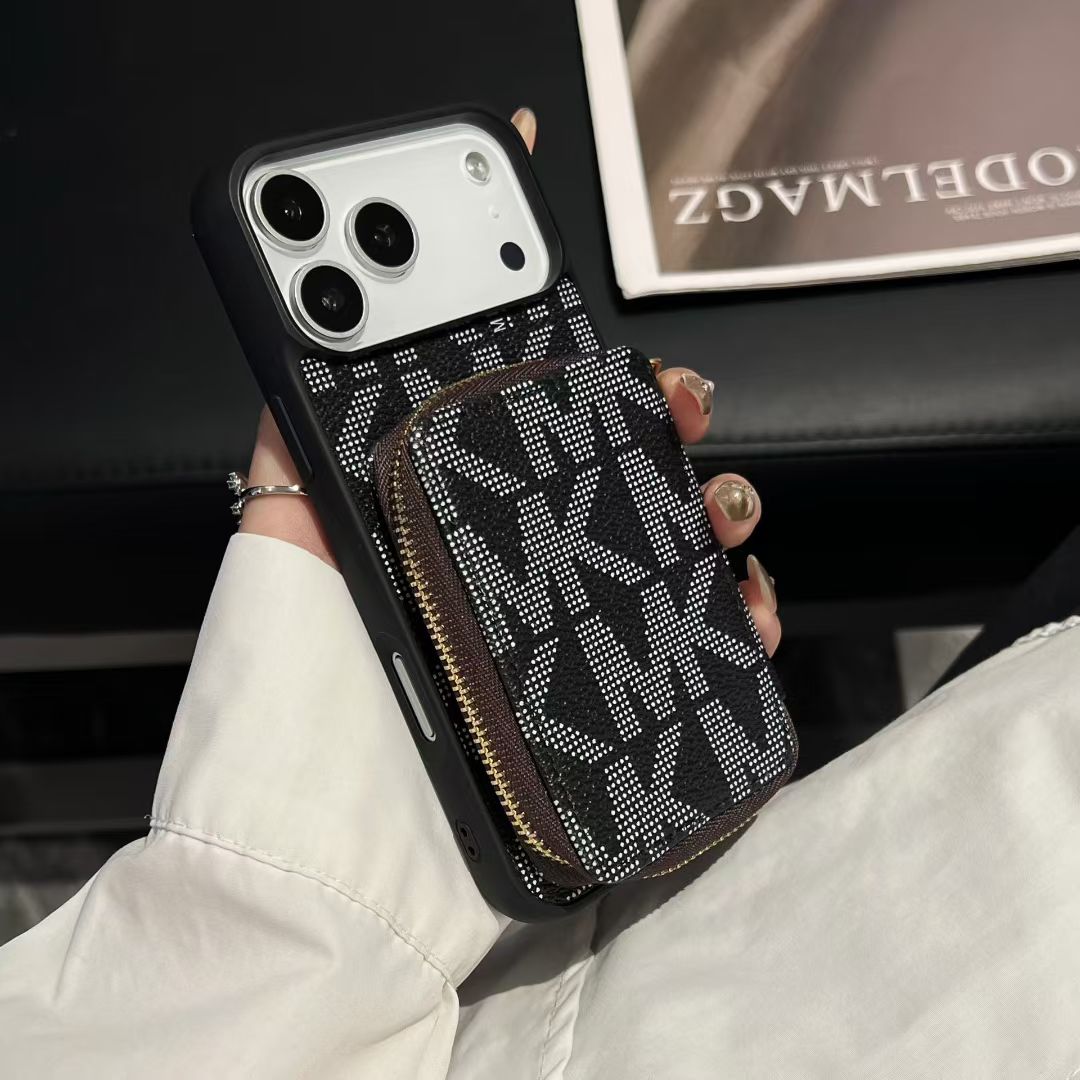 Luxury Signature Monogram Zipper Card Pocket Phone Case