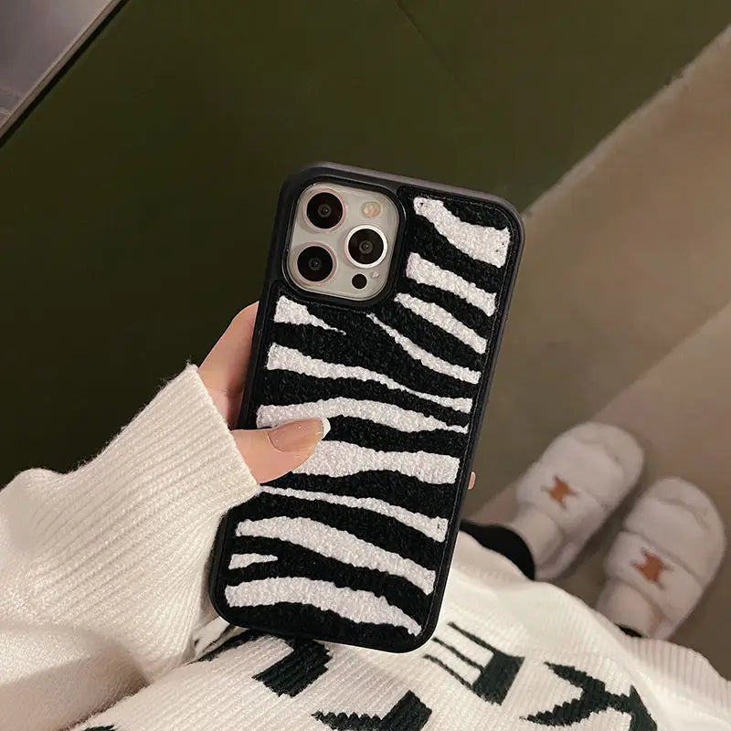 Soft and Cute Texture iPhone Case featuring charming embroidery, adding a touch of elegance to your device.