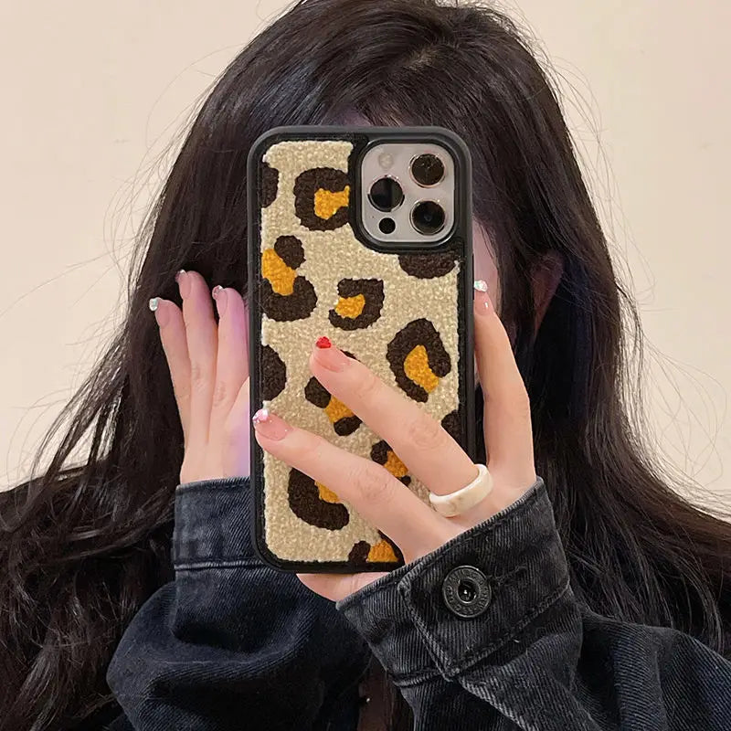 Close-up of Soft Cute Texture Embroidered iPhone Case, showcasing intricate embroidery patterns for a stylish and protective touch.