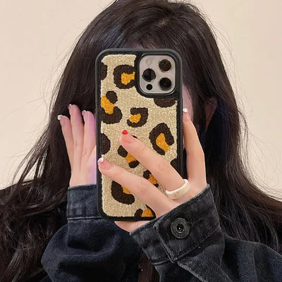 Close-up of Soft Cute Texture Embroidered iPhone Case, showcasing intricate embroidery patterns for a stylish and protective touch.