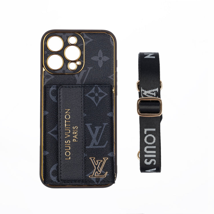Luxury Monogram Card Holder Crossbody iPhone Case | Gold Accent - A / iPhone 17 Pro Max | FlairCases