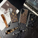 Vertical Card Wallet Samsung Galaxy Case | Hand Strap Cover - S23 / Brown Monogram | FlairCases