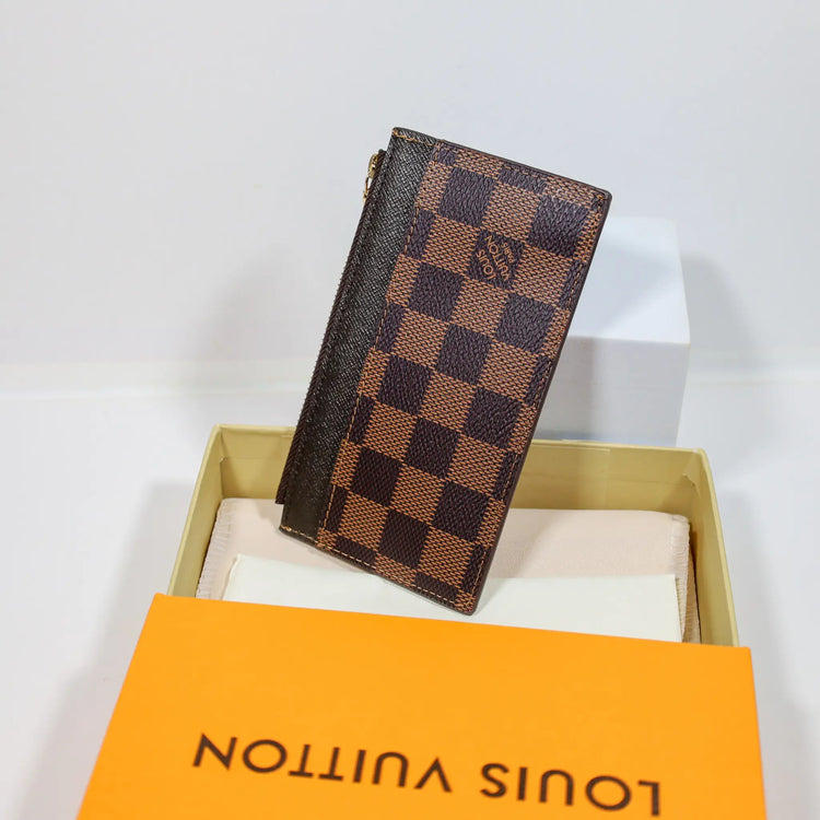 Brown Checkered Zipper Card Wallet - Default Title | FlairCases