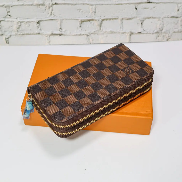 Brown Checkered Double Organizer Wallet - Default Title | FlairCases